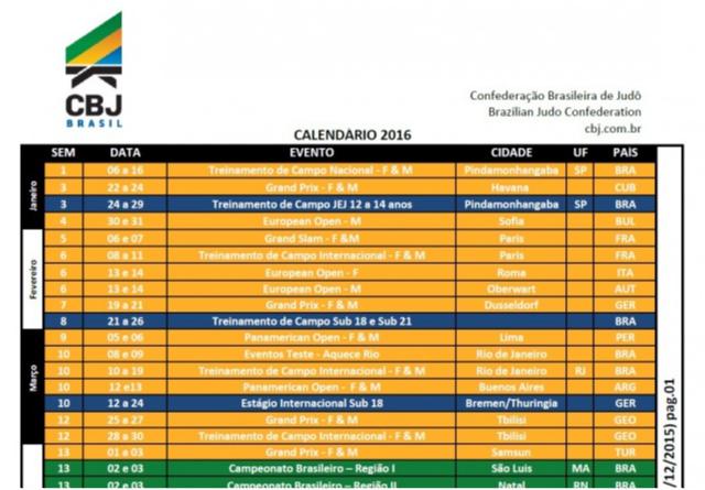 CBJ divulga segunda versão do Calendário 2016