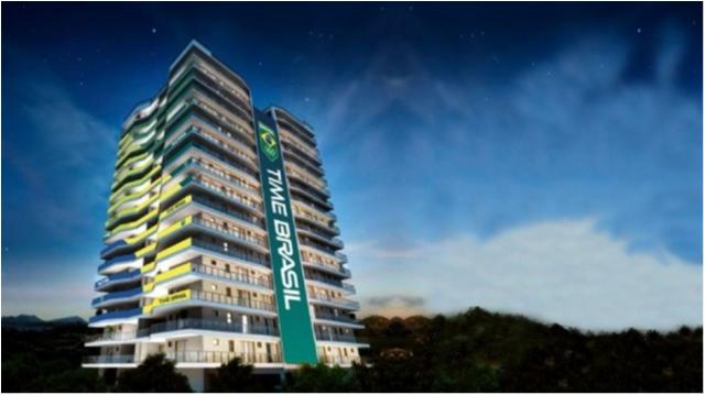 Prédio do Time Brasil na Vila Olímpica ganha dois bandeirões